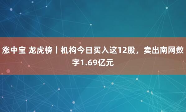 涨中宝 龙虎榜丨机构今日买入这12股，卖出南网数字1.69亿元
