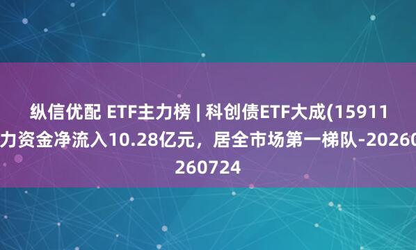 纵信优配 ETF主力榜 | 科创债ETF大成(159113)主力资金净流入10.28亿元，居全市场第一梯队-20260724
